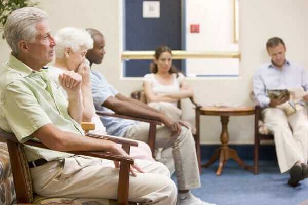 Patients looking impatient in waiting room