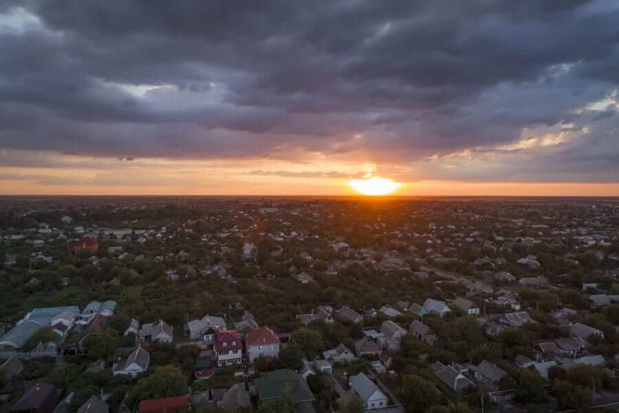 Sunset over community