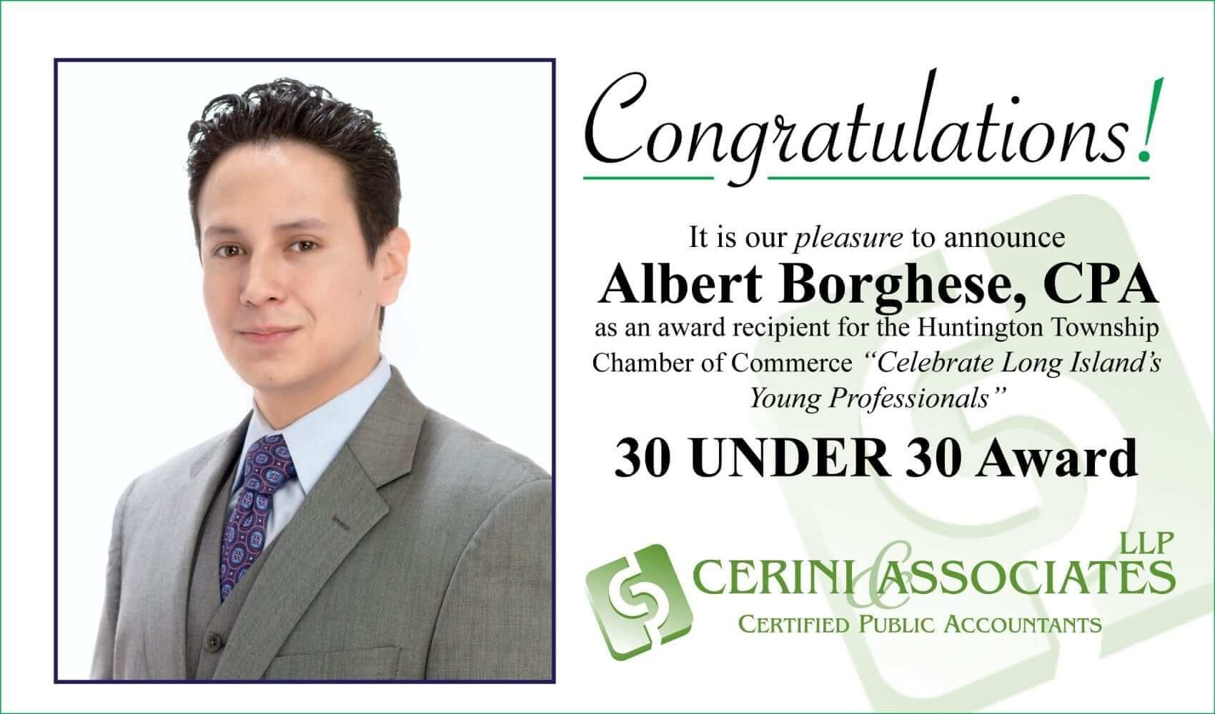 Albert Borghese, CPA, Supervisor Recognized for the 30 Under 30 Award