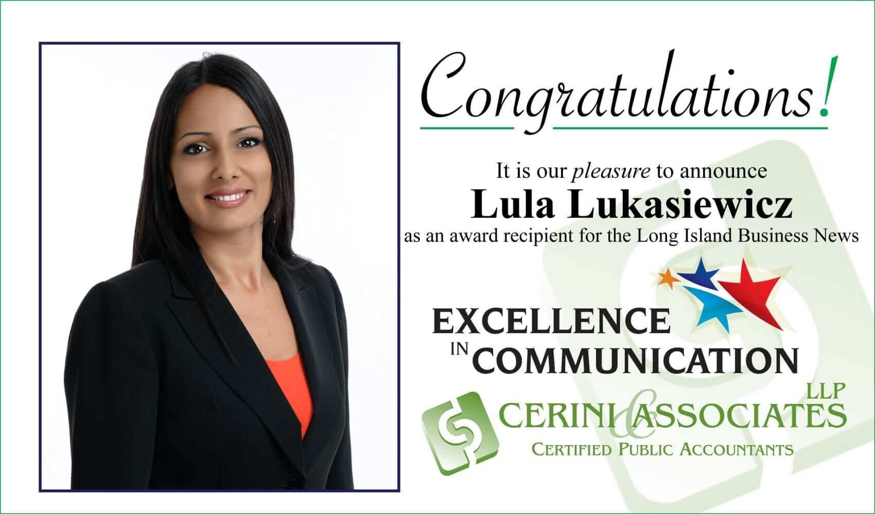 Lula Lukasiewicz to receive LIBN “Excellence in Communication Award” on March 24, 2016