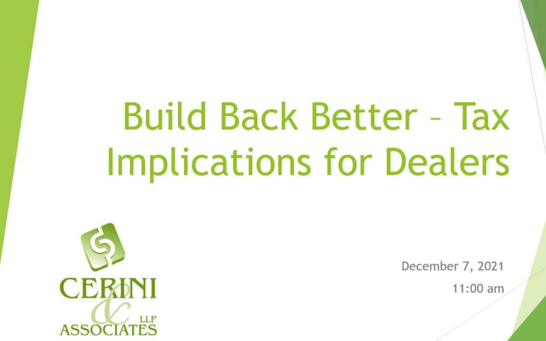 Build Back Better –Tax Implications for Dealers