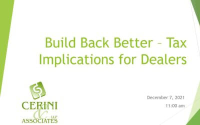 Build Back Better –Tax Implications for Dealers